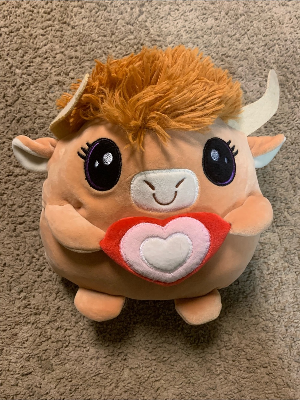 Plush Peach Bull Accent Pillow with Heart